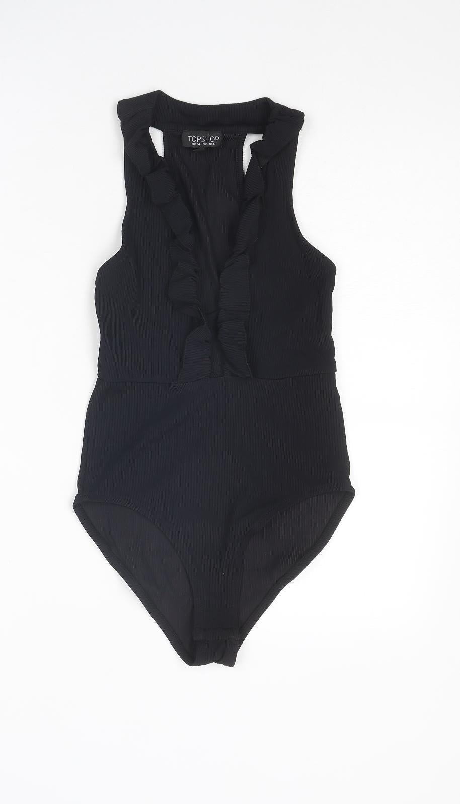 Topshop Womens Black Polyester Bodysuit One-Piece Size 6 Snap