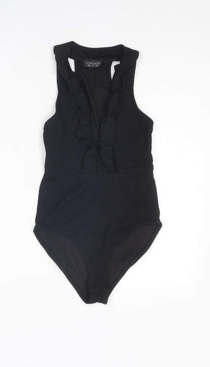 Topshop Womens Black Polyester Bodysuit One-Piece Size 6 Snap