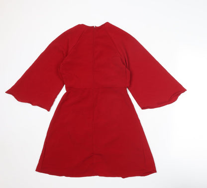 Topshop Womens Red Polyester Trapeze & Swing Size 6 Round Neck Zip