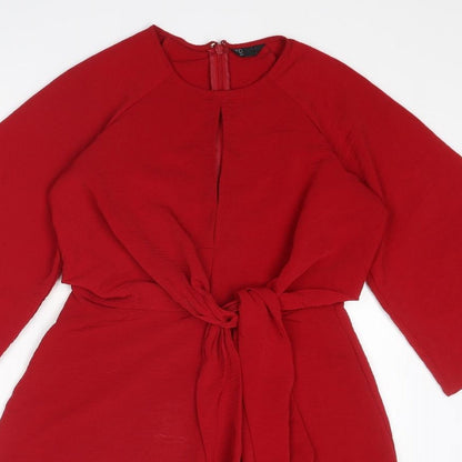 Topshop Womens Red Polyester Trapeze & Swing Size 6 Round Neck Zip
