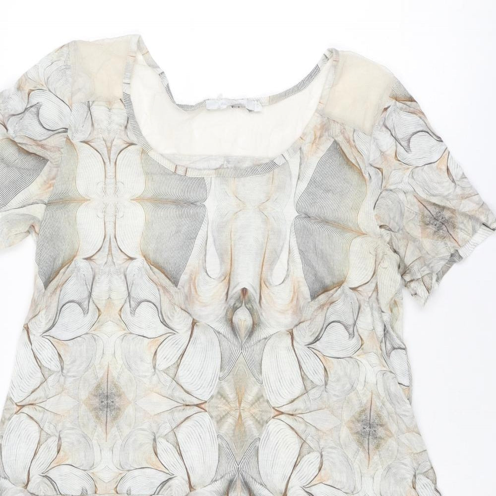 LAUREN VIDAL Womens Beige Geometric Viscose A-Line Size S Round Neck Pullover