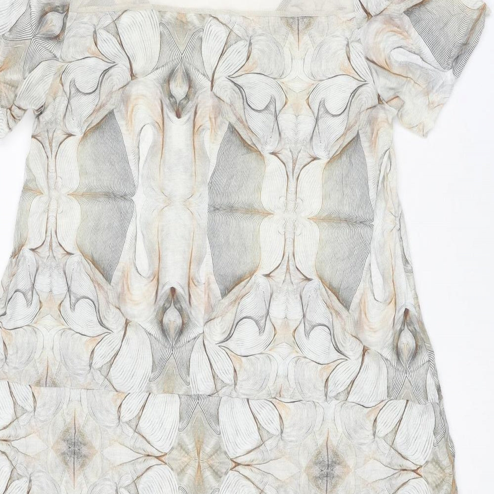 LAUREN VIDAL Womens Beige Geometric Viscose A-Line Size S Round Neck Pullover