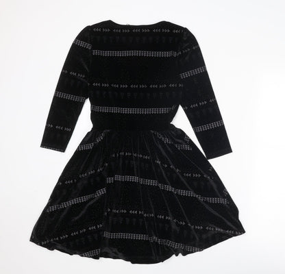 Topshop Womens Black Geometric Polyester Fit & Flare Size 6 Round Neck Pullover