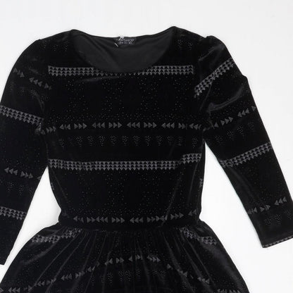 Topshop Womens Black Geometric Polyester Fit & Flare Size 6 Round Neck Pullover