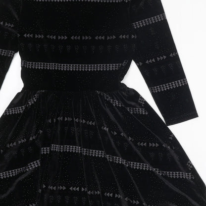 Topshop Womens Black Geometric Polyester Fit & Flare Size 6 Round Neck Pullover