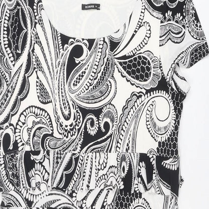 Roman Womens Black Geometric Polyester Shift Size 14 Round Neck Pullover