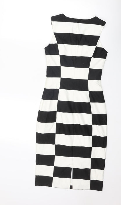 Coast Womens Black Colourblock Polyester Bodycon Size 6 V-Neck Zip
