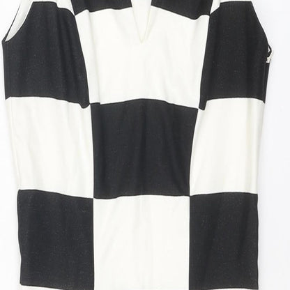 Coast Womens Black Colourblock Polyester Bodycon Size 6 V-Neck Zip