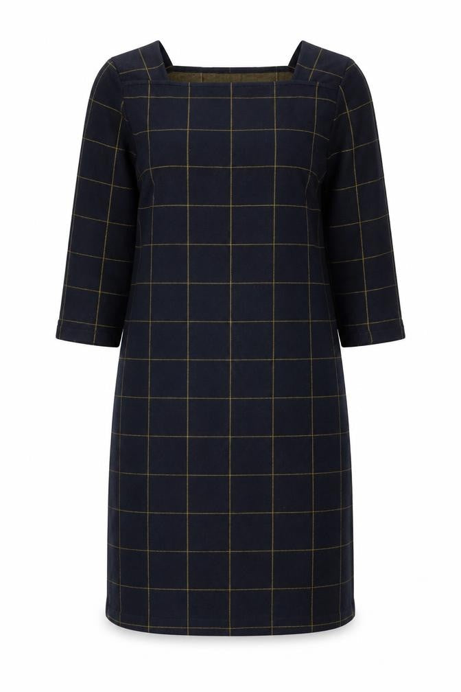 Marks and Spencer Womens Blue Check Cotton A-Line Size 14 Square Neck Pullover
