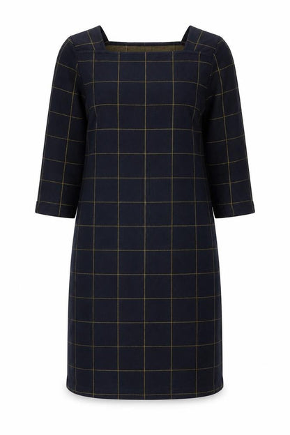 Marks and Spencer Womens Blue Check Cotton A-Line Size 14 Square Neck Pullover