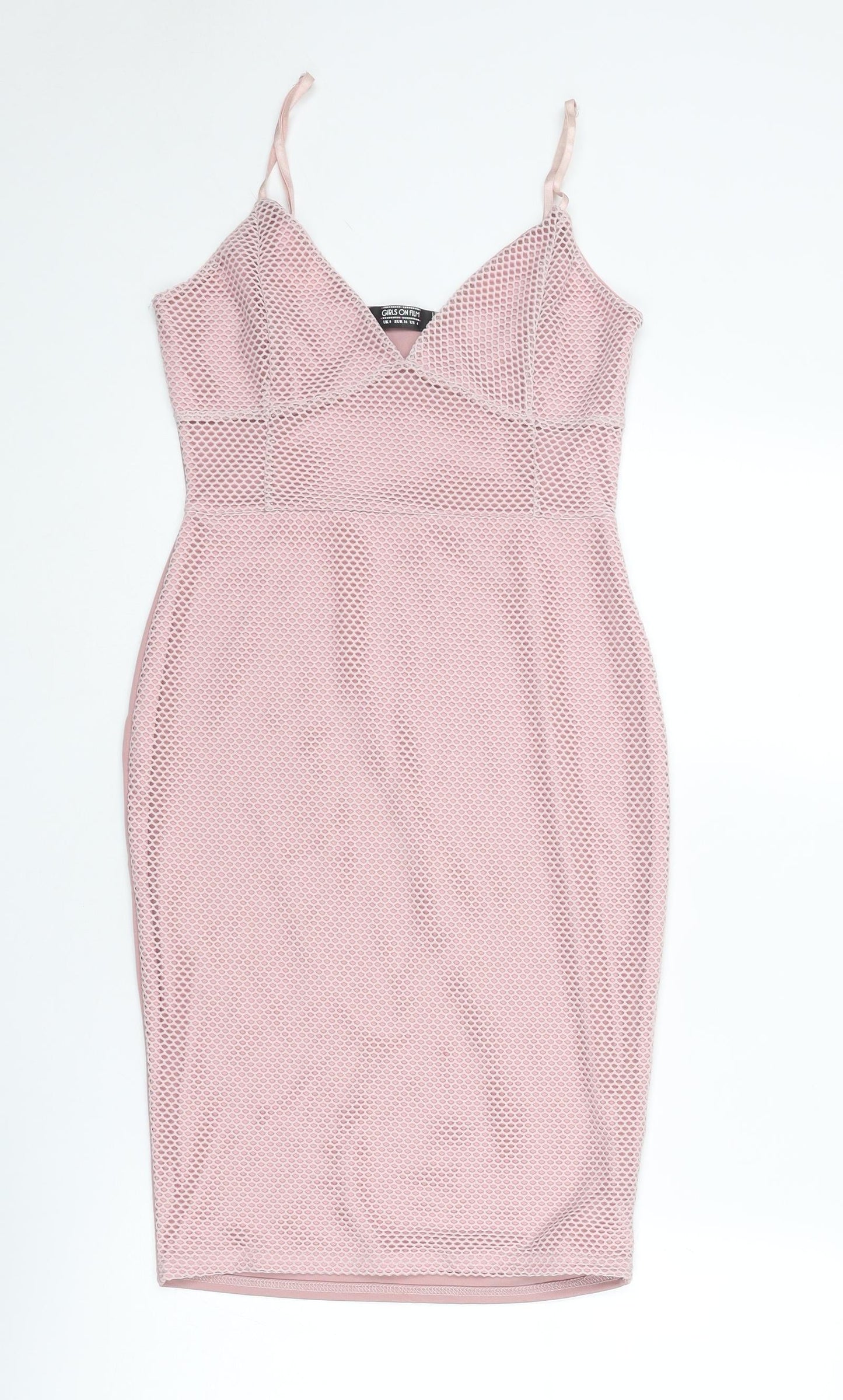 Girls On Film Womens Pink Polyester Bodycon Size 8 V-Neck Pullover