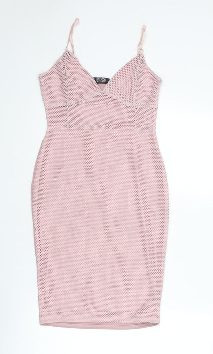 Girls On Film Womens Pink Polyester Bodycon Size 8 V-Neck Pullover