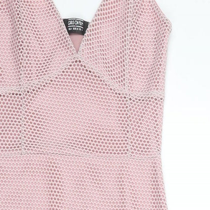 Girls On Film Womens Pink Polyester Bodycon Size 8 V-Neck Pullover