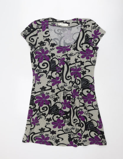 Purplish London Womens Multicoloured Floral Polyester A-Line Size S Round Neck Pullover