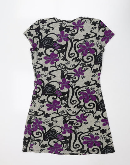 Purplish London Womens Multicoloured Floral Polyester A-Line Size S Round Neck Pullover