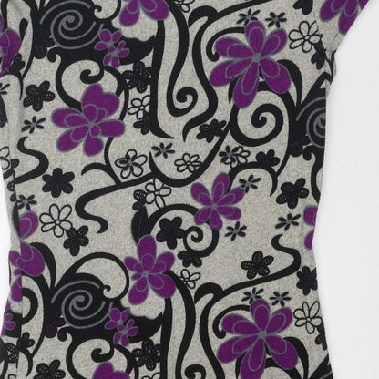 Purplish London Womens Multicoloured Floral Polyester A-Line Size S Round Neck Pullover