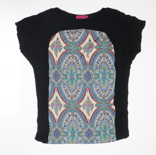 Boohoo Womens Black Geometric Polyester A-Line Size 14 Round Neck Pullover