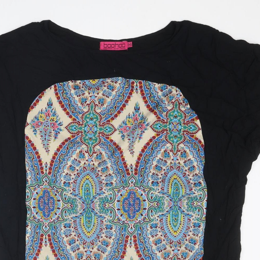 Boohoo Womens Black Geometric Polyester A-Line Size 14 Round Neck Pullover