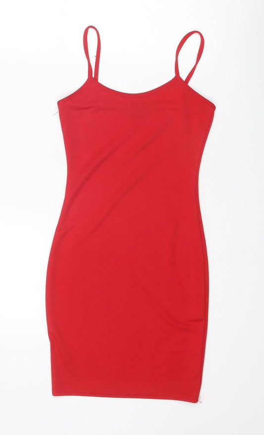 PRETTYLITTLETHING Womens Red Polyester Bodycon Size 4 Round Neck Pullover