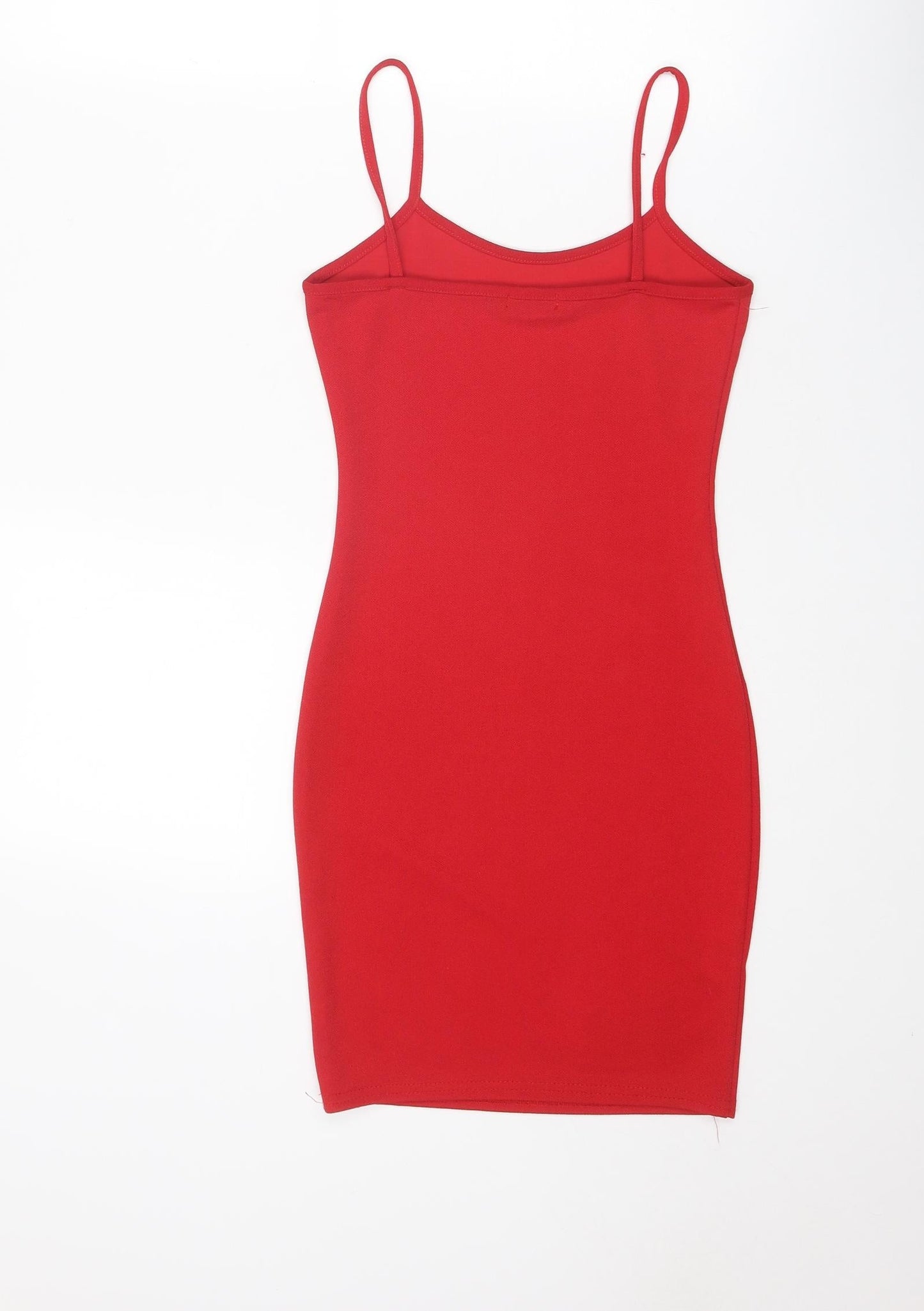 PRETTYLITTLETHING Womens Red Polyester Bodycon Size 4 Round Neck Pullover