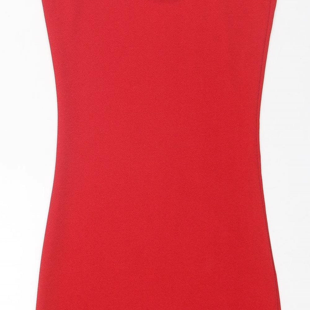 PRETTYLITTLETHING Womens Red Polyester Bodycon Size 4 Round Neck Pullover