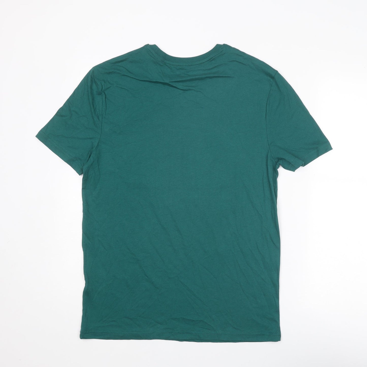 Marks and Spencer Mens Green Cotton T-Shirt Size S Round Neck - Gin-gle All The Way