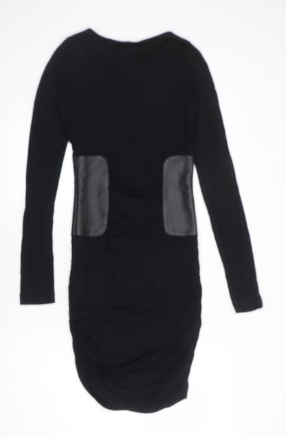 Faith Connexion Womens Black Polyester Bodycon Size S Round Neck Zip
