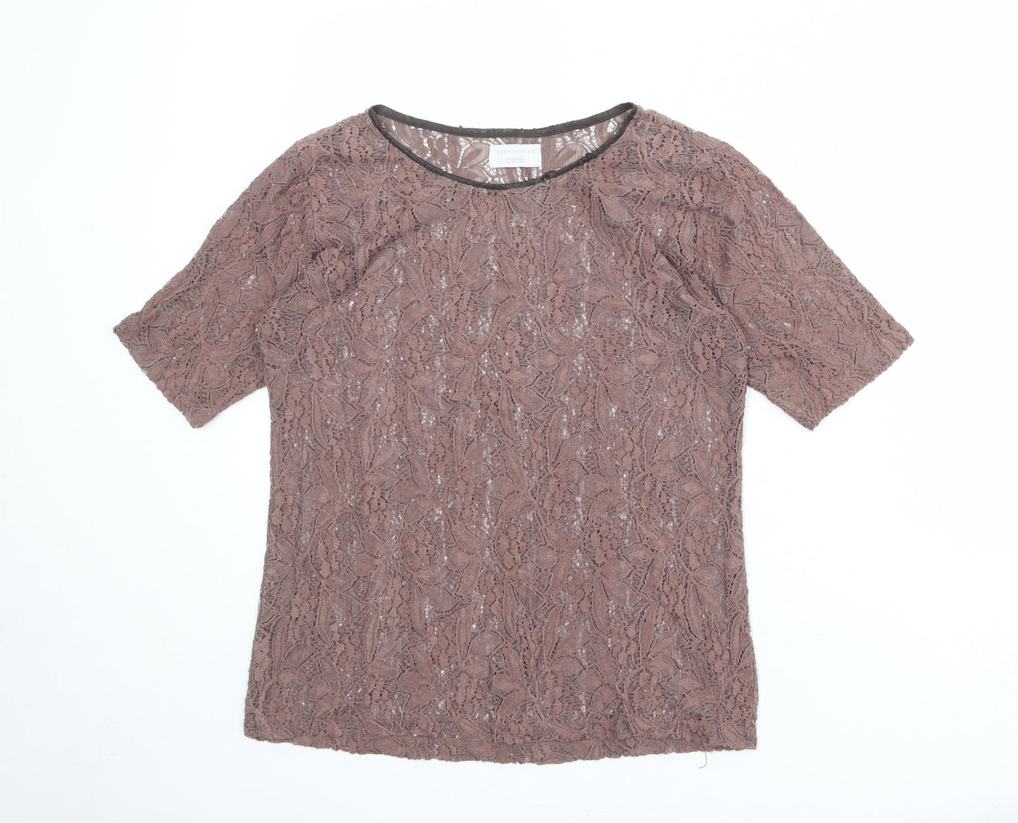 Womens UK Size L Zara Pink Basic T-Shirt