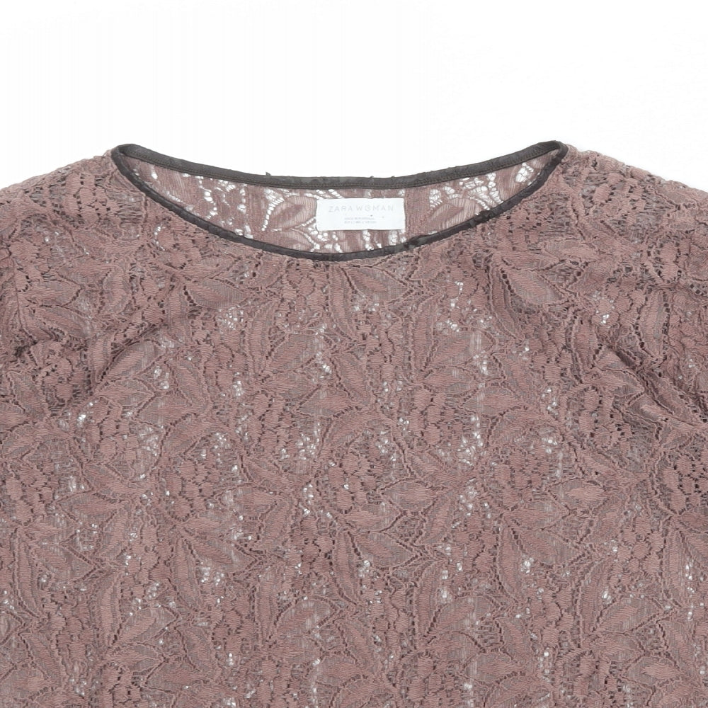 Womens UK Size L Zara Pink Basic T-Shirt