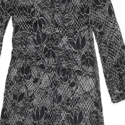 Zara Womens Black Floral Polyester A-Line Size S Round Neck Button
