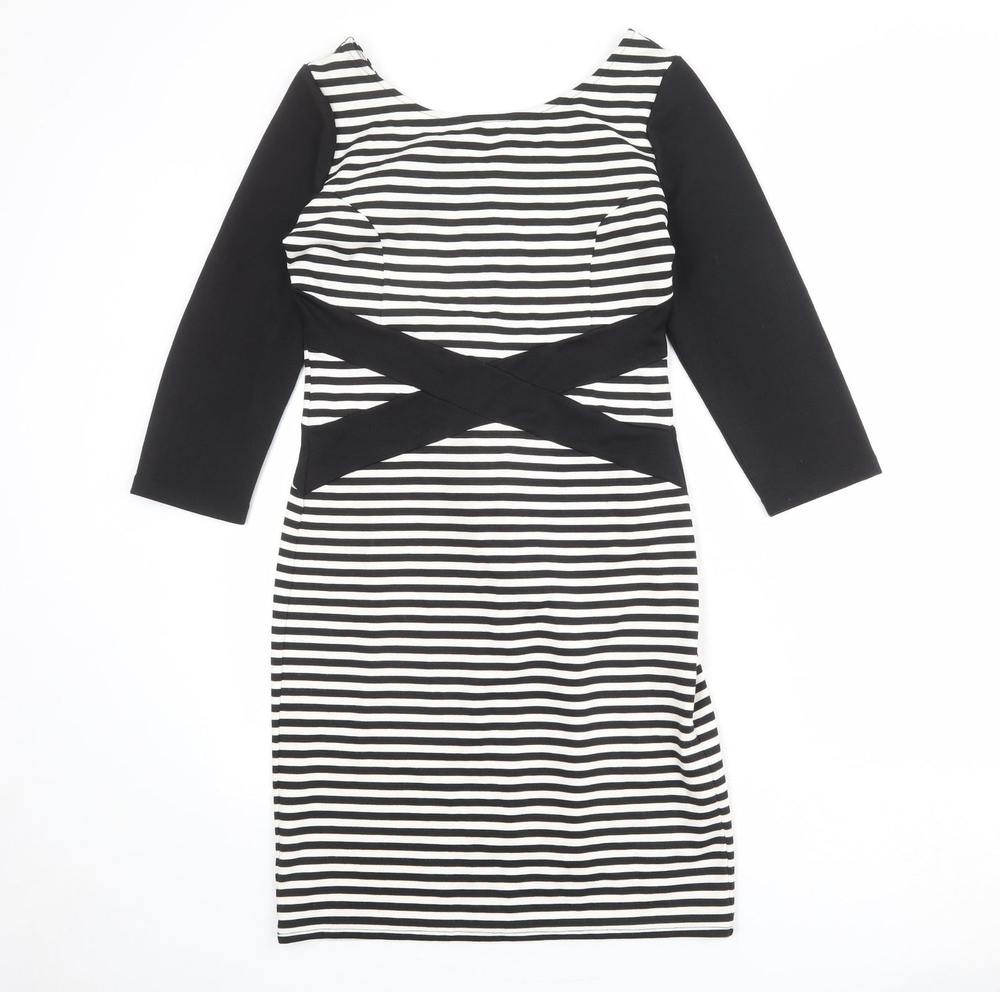 Philosophy Blues Womens Black Striped Polyester A-Line Size M Round Neck Zip