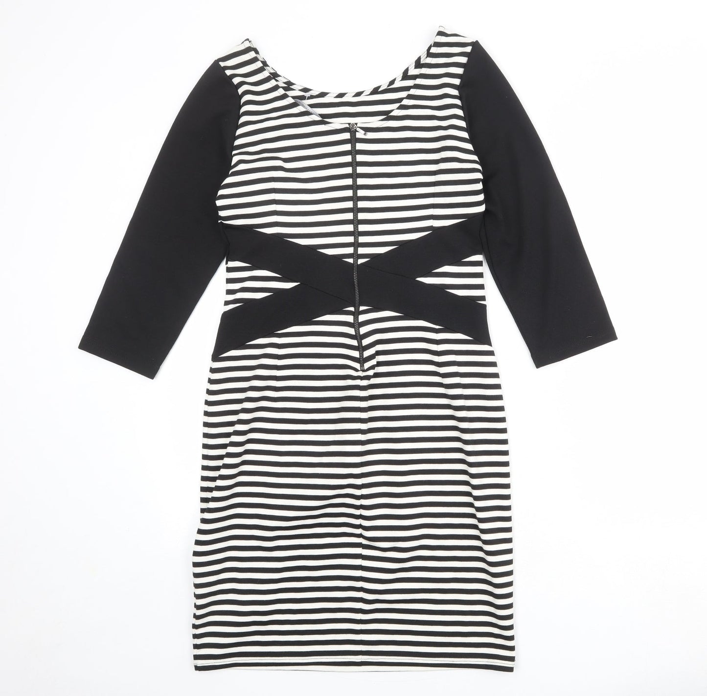 Philosophy Blues Womens Black Striped Polyester A-Line Size M Round Neck Zip