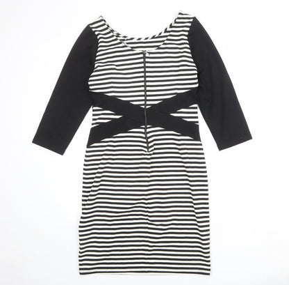 Philosophy Blues Womens Black Striped Polyester A-Line Size M Round Neck Zip