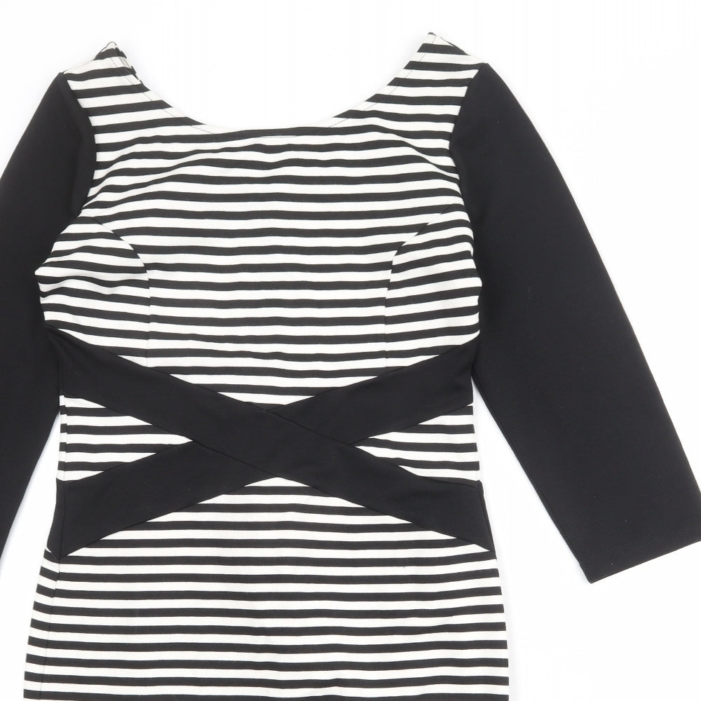 Philosophy Blues Womens Black Striped Polyester A-Line Size M Round Neck Zip