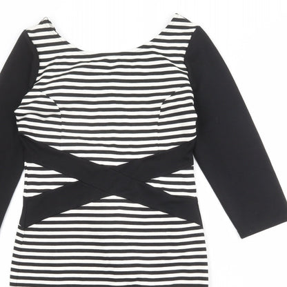 Philosophy Blues Womens Black Striped Polyester A-Line Size M Round Neck Zip