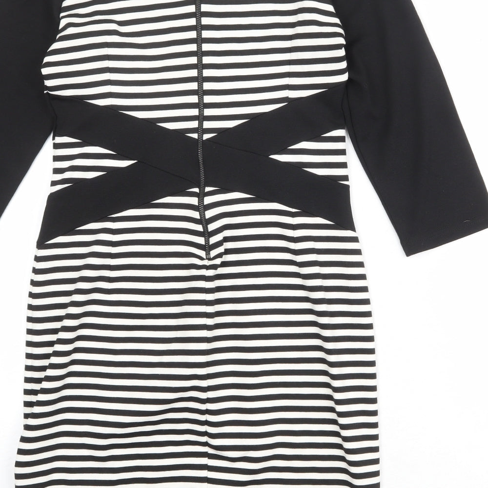 Philosophy Blues Womens Black Striped Polyester A-Line Size M Round Neck Zip