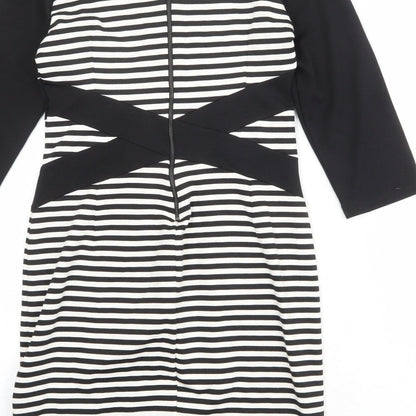 Philosophy Blues Womens Black Striped Polyester A-Line Size M Round Neck Zip