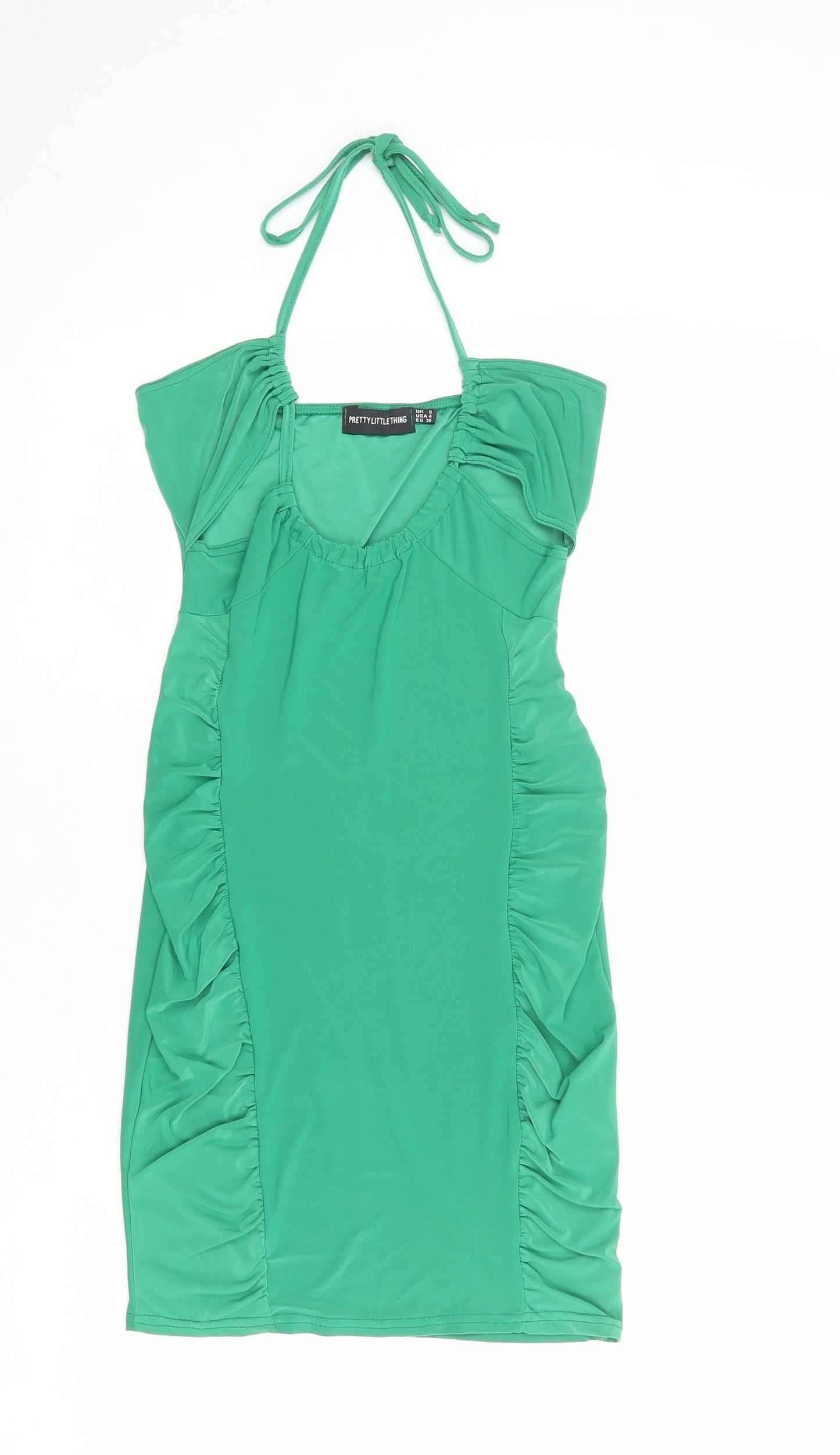 PRETTYLITTLETHING Womens Green Polyester Bodycon Size 8 Halter Tie