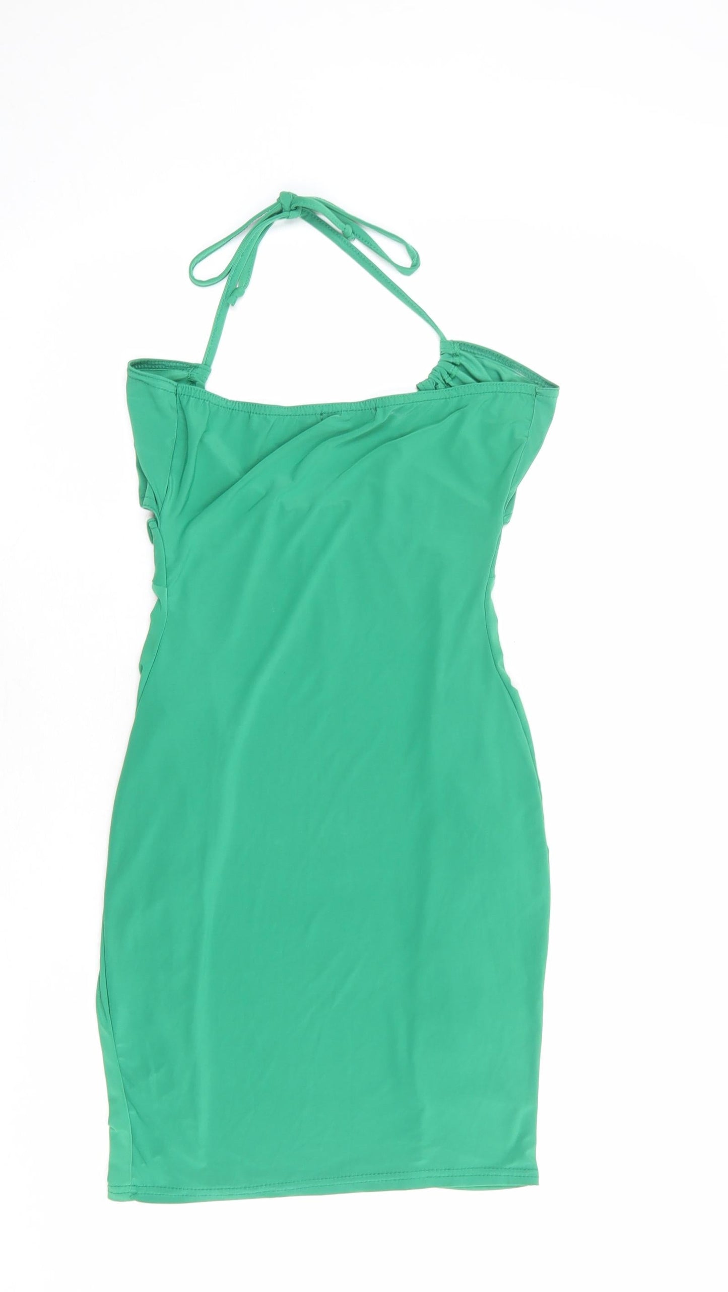 PRETTYLITTLETHING Womens Green Polyester Bodycon Size 8 Halter Tie