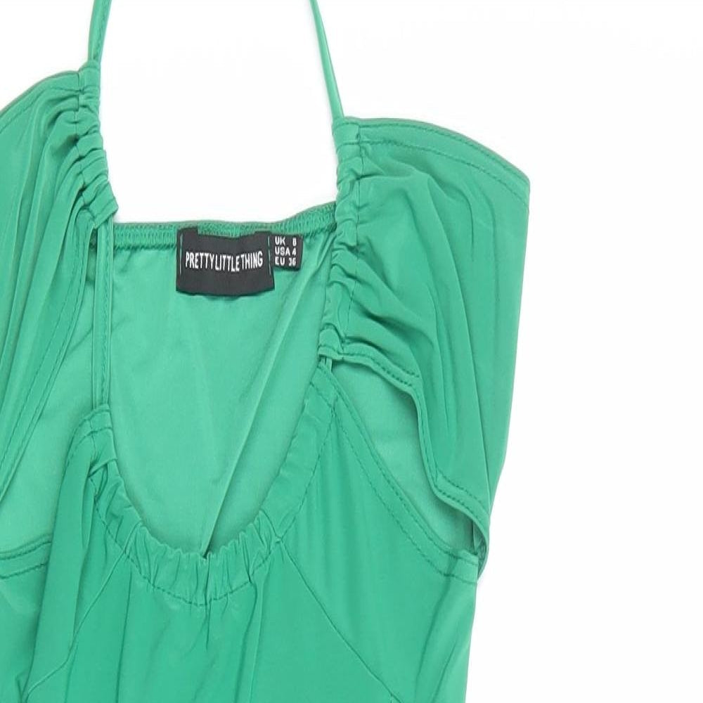PRETTYLITTLETHING Womens Green Polyester Bodycon Size 8 Halter Tie