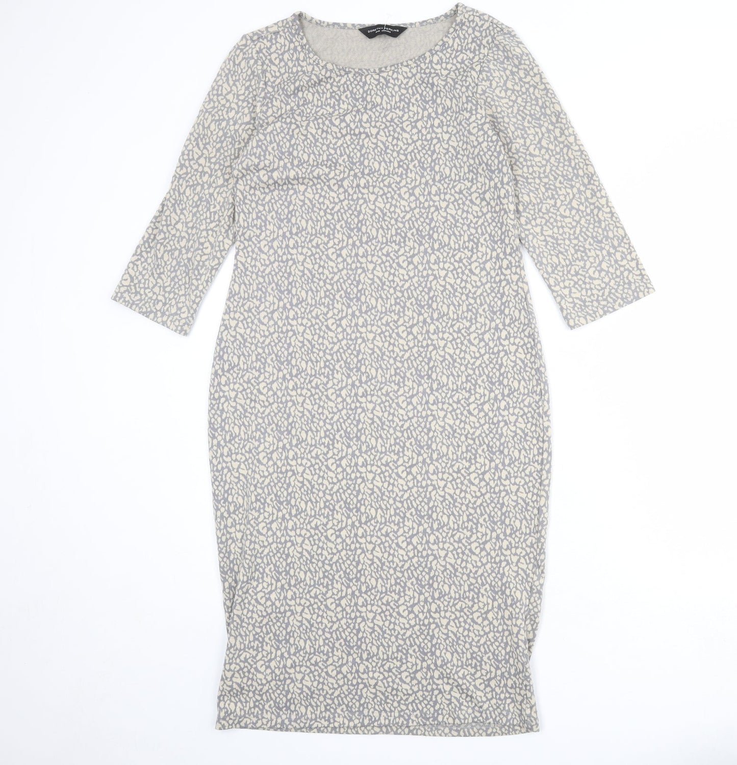 Dorothy Perkins Womens Grey Animal Print Polyester Bodycon Size 12 Round Neck Pullover - Leopard pattern