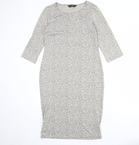 Dorothy Perkins Womens Grey Animal Print Polyester Bodycon Size 12 Round Neck Pullover - Leopard pattern