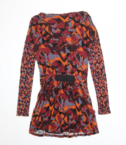Limited Collection Womens Multicoloured Geometric Viscose A-Line Size 8 Round Neck Pullover