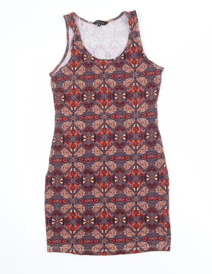 New Look Womens Multicoloured Geometric Cotton Bodycon Size 10 Scoop Neck Pullover