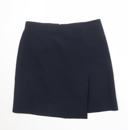 Marks and Spencer Womens Blue Polyester Mini Skirt Size 36 in Zip - Wrap Style