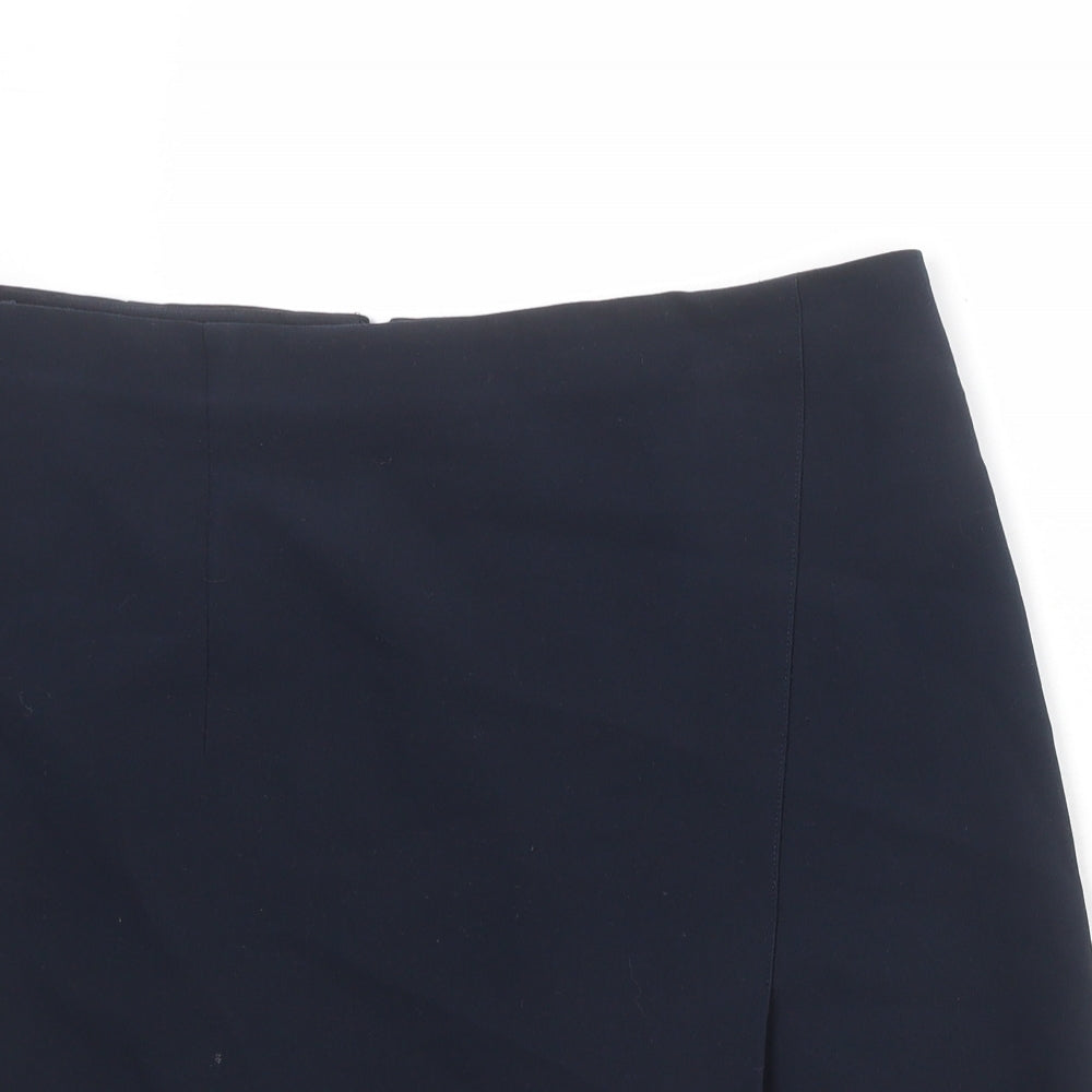 Marks and Spencer Womens Blue Polyester Mini Skirt Size 36 in Zip - Wrap Style