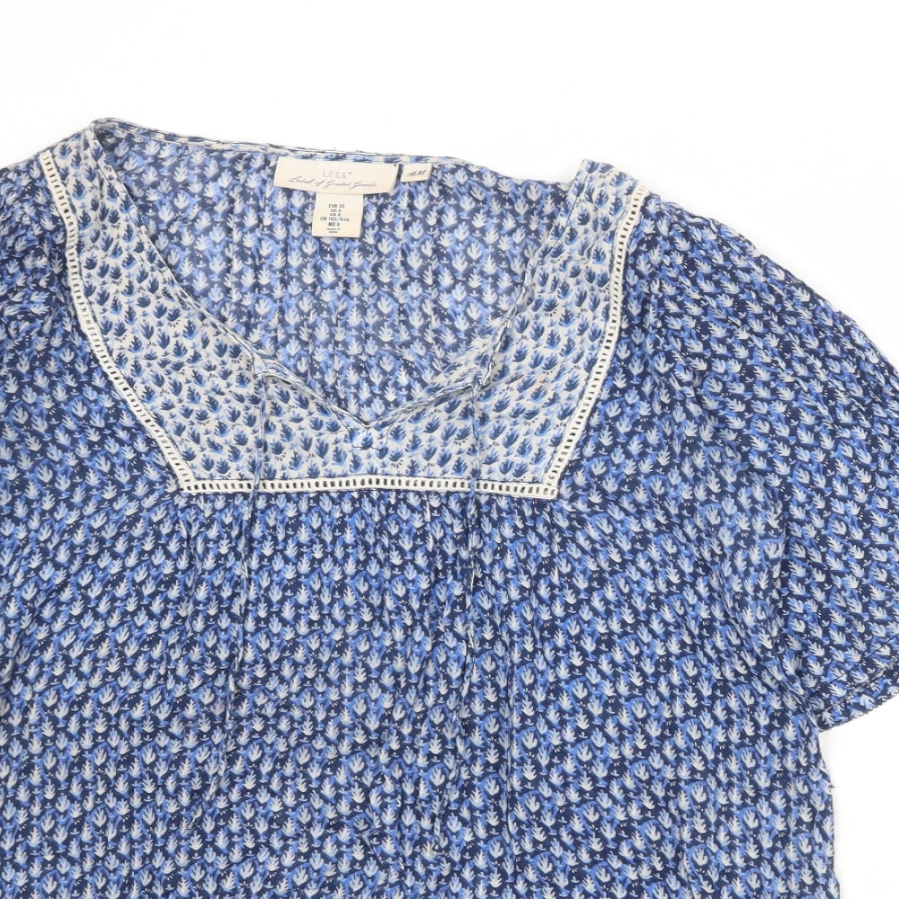 Womens UK Size 10 H&M Blue Basic T-Shirt