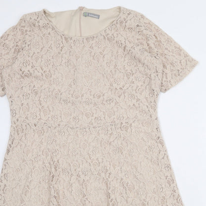 Marks and Spencer Womens Beige Floral Cotton Trapeze & Swing Size 16 Round Neck Zip