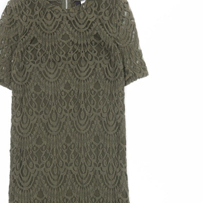 Divided by H&M Womens Green Geometric Cotton A-Line Size 10 Round Neck Zip
