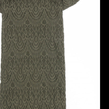 Divided by H&M Womens Green Geometric Cotton A-Line Size 10 Round Neck Zip
